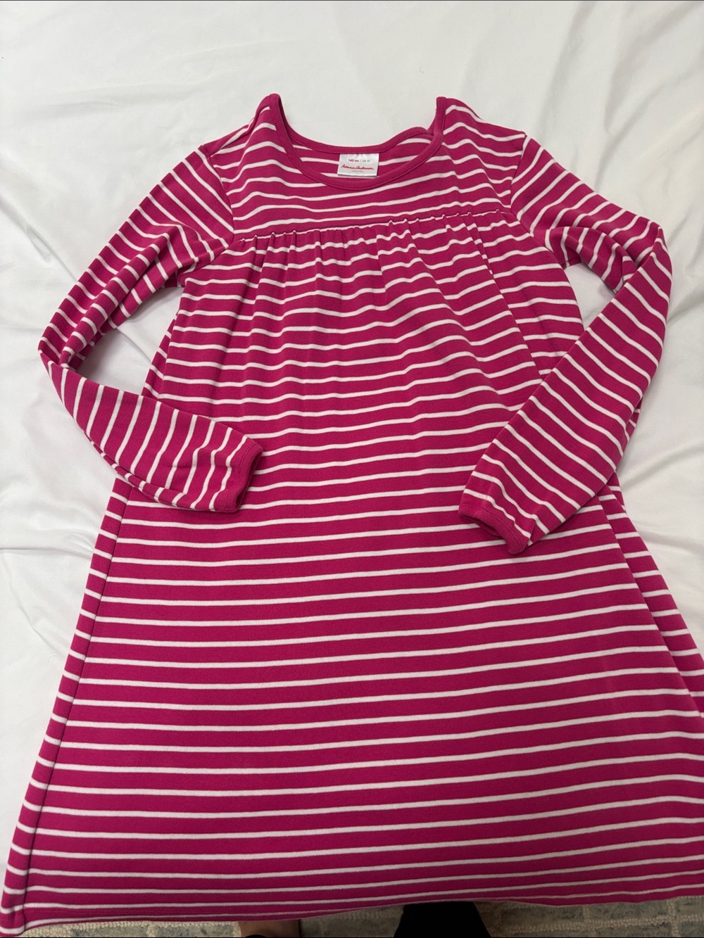 Hanna Andersson Pink and White Striped Long-Sleeve Knit Dress